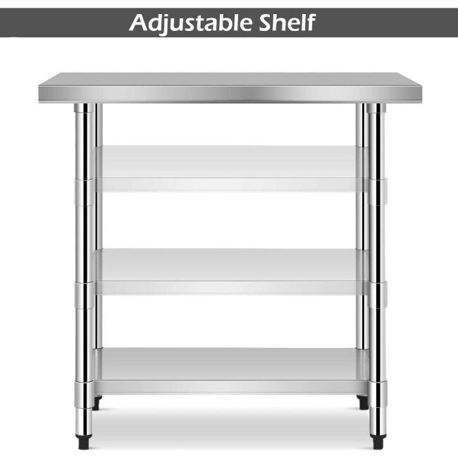 Table de travail de cuisine commerciale en acier inoxydable – 36 po L x 24 po l x 35 po H