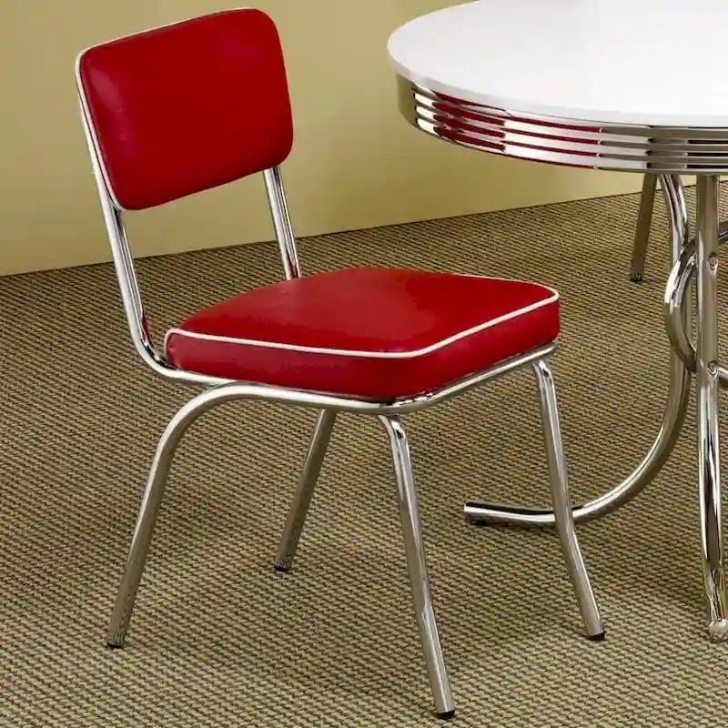 Chaise de salle à manger latérale rétro métallique avec revêtement en cuir, lot de 2 - 32,5 H x 21 l x 17 L pouces