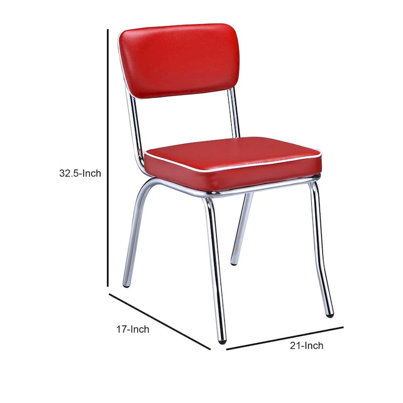 Chaise de salle à manger latérale rétro métallique avec revêtement en cuir, lot de 2 - 32,5 H x 21 l x 17 L pouces