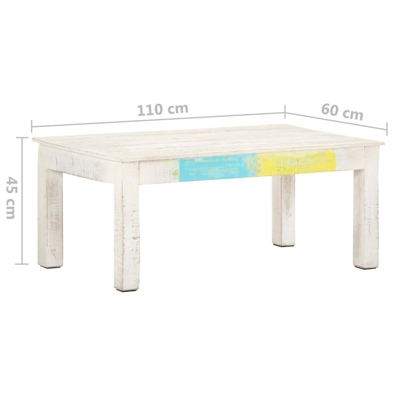 vidaXL Table Basse Blanche 110x60x45 cm Bois de manguier massif