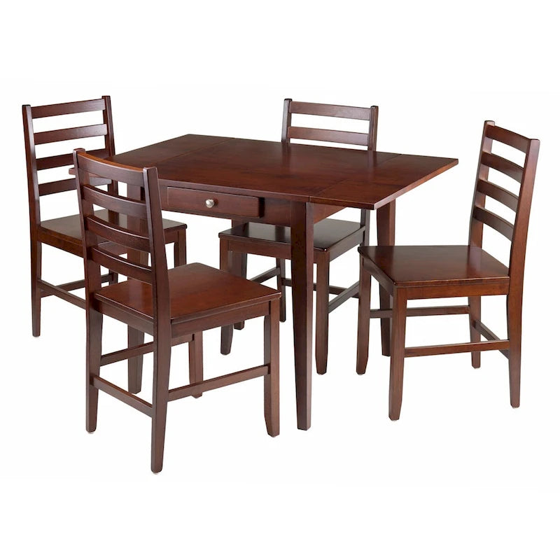 Table à abattants avec chaises à dossier ajouré, noyer