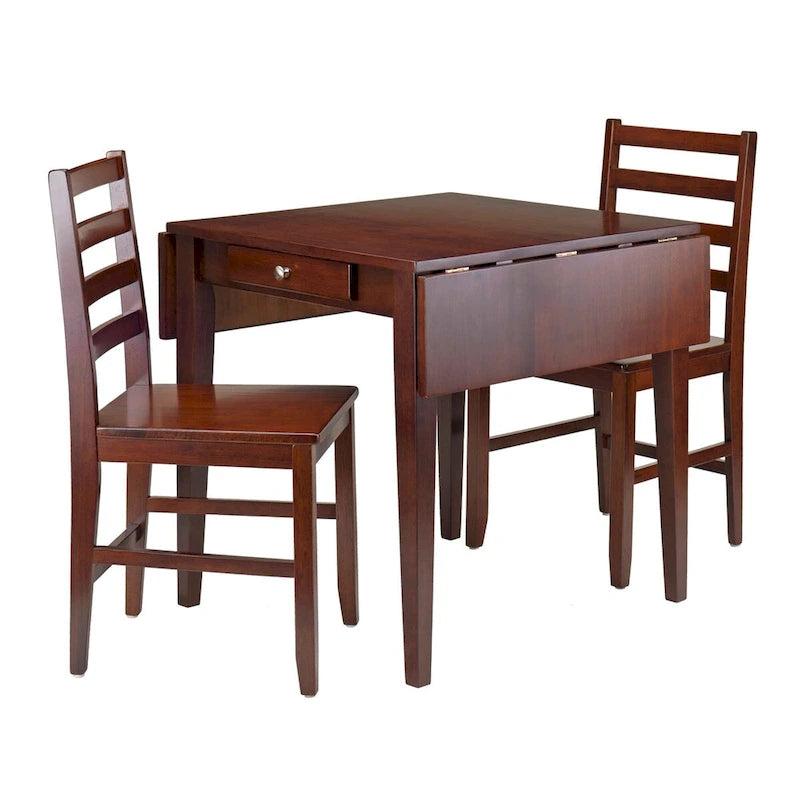 Table à abattants avec chaises à dossier ajouré, noyer
