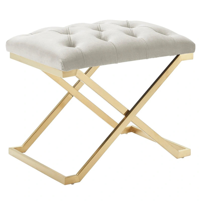 Banc simple contemporain ivoire et or de 22 pouces avec capitonnage