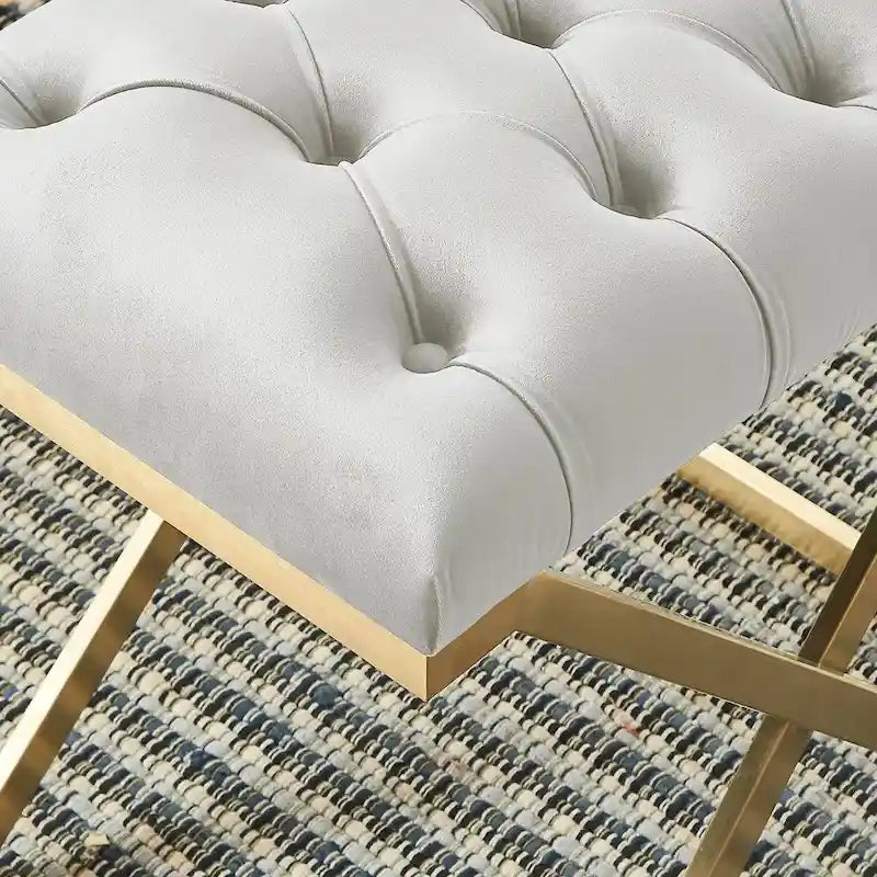 Banc simple contemporain ivoire et or de 22 pouces avec capitonnage