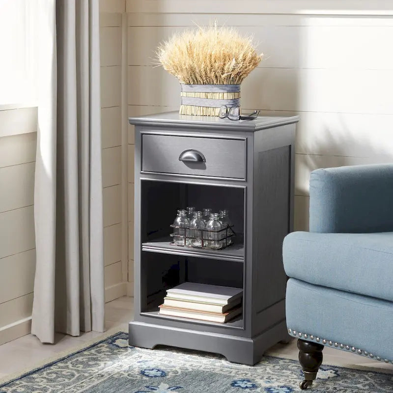 SAFAVIEH Clemie Grey Storage Side Table - 17.7 x 13.8 x 29.9 - 18Wx14Dx30H