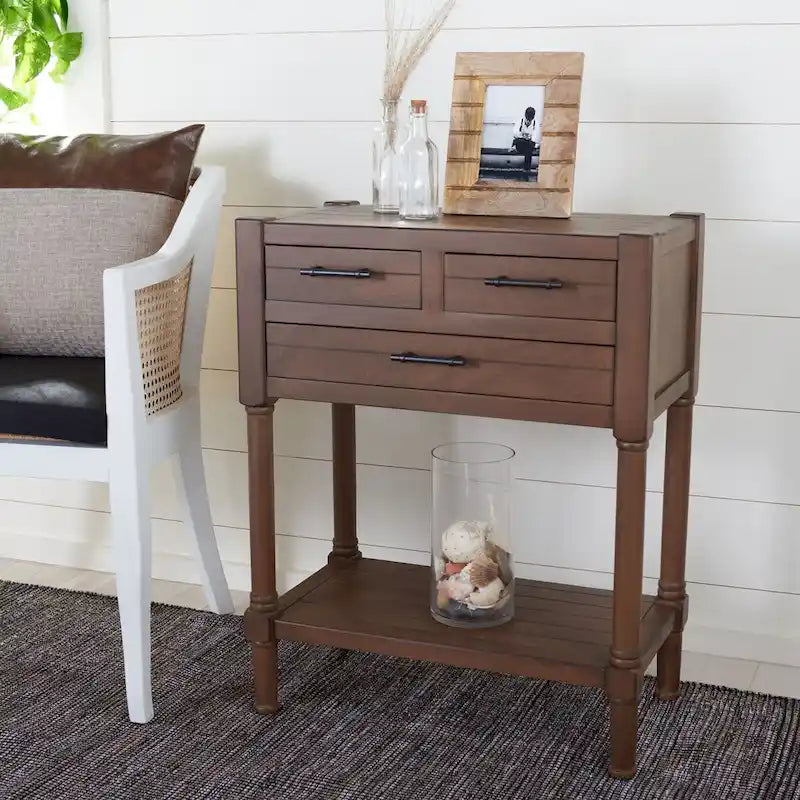 Console de table SAFAVIEH Philomene vieillie blanche à 3 tiroirs - 23,5 L x 13 P x 29,5 H - 24Lx13Px30H