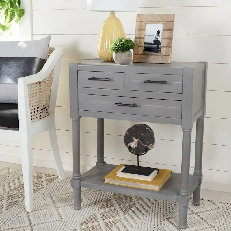 Console de table SAFAVIEH Philomene vieillie blanche à 3 tiroirs - 23,5 L x 13 P x 29,5 H - 24Lx13Px30H