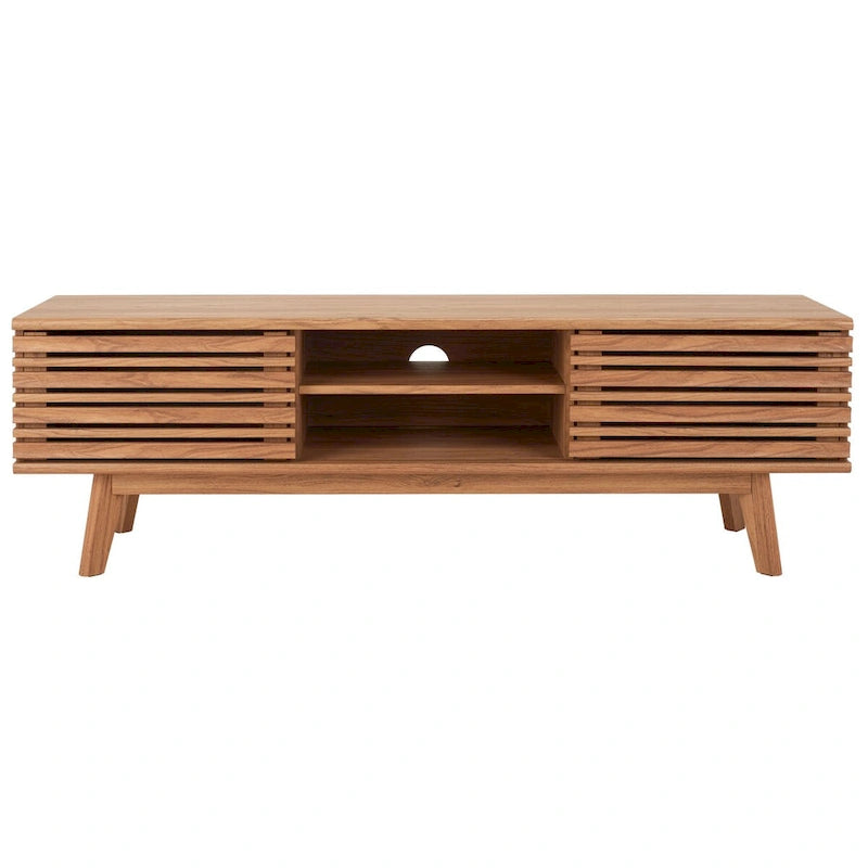 SAFAVIEH Teela Meuble TV multimédia de rangement Noyer 59 pouces - 59 L x 15 P x 19 H - 59Lx15Px19H