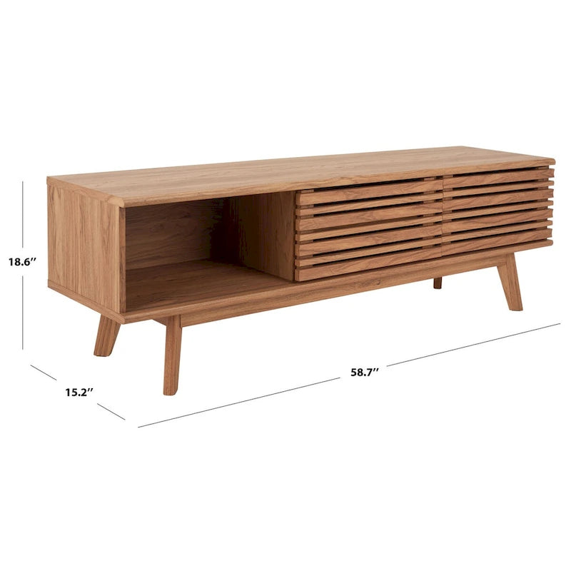 SAFAVIEH Teela Meuble TV multimédia de rangement Noyer 59 pouces - 59 L x 15 P x 19 H - 59Lx15Px19H