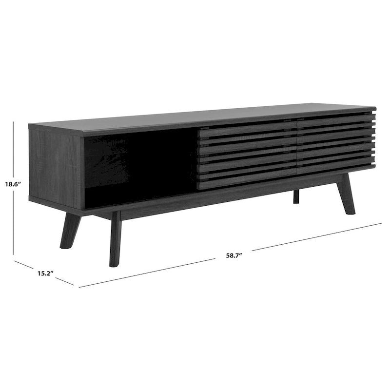 SAFAVIEH Teela Meuble TV multimédia de rangement Noyer 59 pouces - 59 L x 15 P x 19 H - 59Lx15Px19H