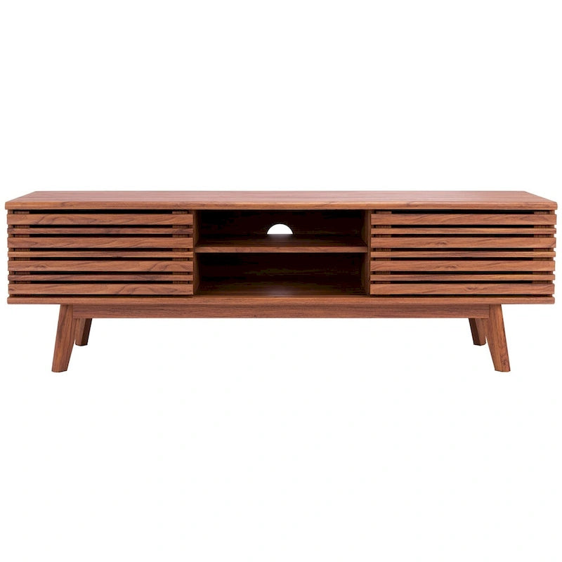 SAFAVIEH Teela Meuble TV multimédia de rangement Noyer 59 pouces - 59 L x 15 P x 19 H - 59Lx15Px19H