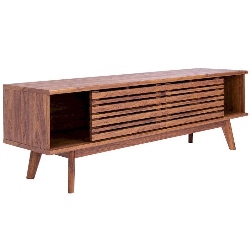 SAFAVIEH Teela Meuble TV multimédia de rangement Noyer 59 pouces - 59 L x 15 P x 19 H - 59Lx15Px19H