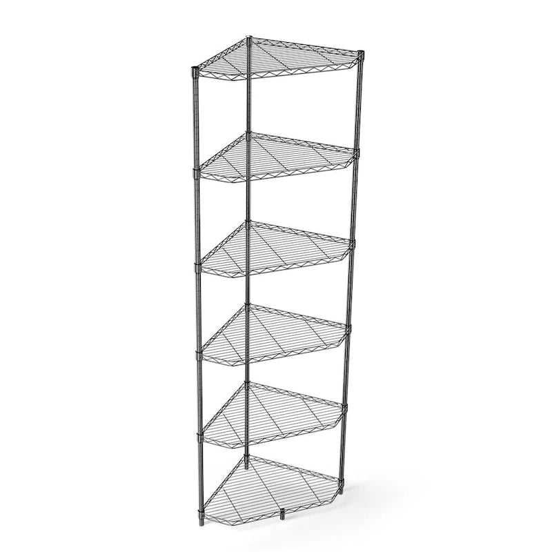 Étagère d'angle autoportante robuste à 6 niveaux pour rangement et exposition