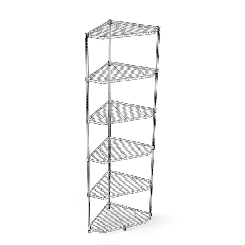 Étagère d'angle autoportante robuste à 6 niveaux pour rangement et exposition