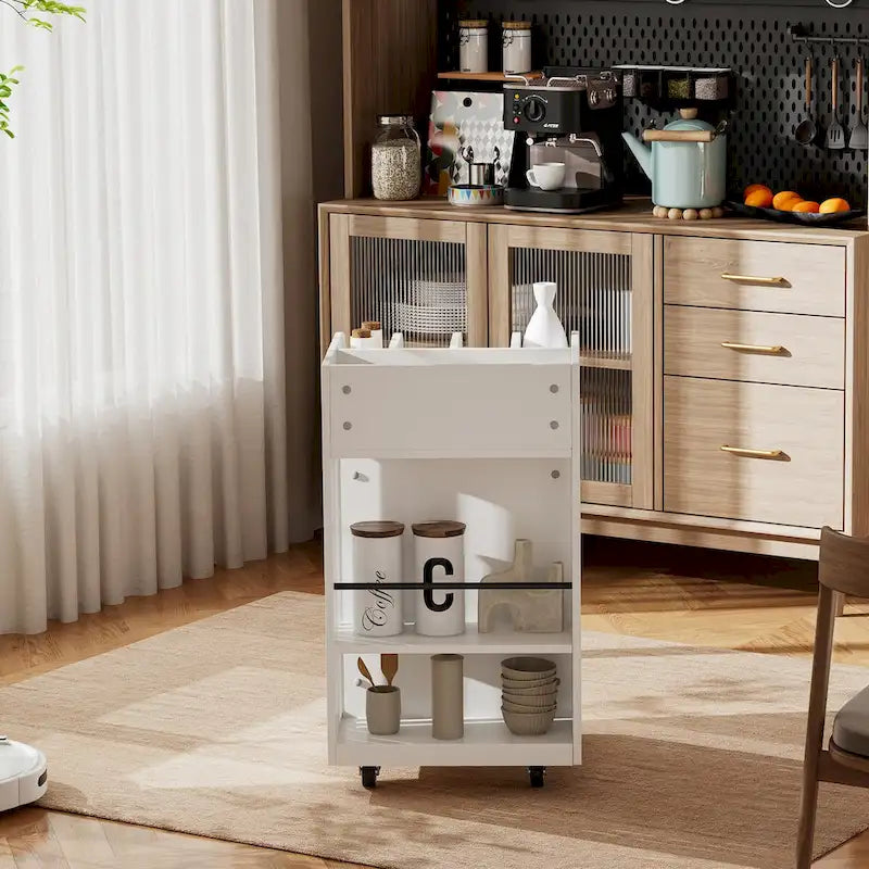 4-poziomowy wózek kuchenny na kółkach ze stojakiem na przyprawy i blokowanymi kółkami, prosta konstrukcja, mobilne wyspy kuchenne