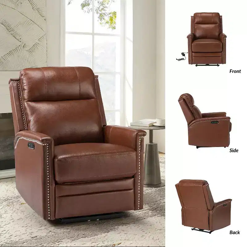 Fauteuil inclinable motorisé, couleur brun/camel, une place