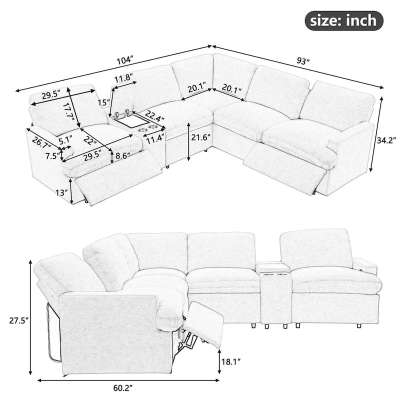 Narożna Sofa Rozkładana Elektrycznie do Kina Domowego