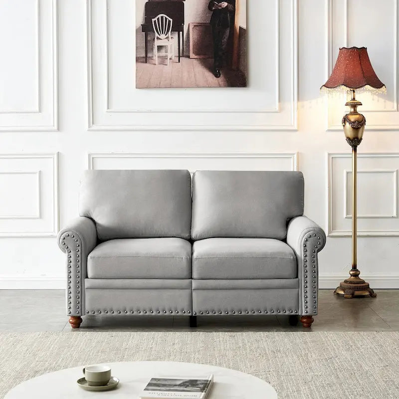 Kanapa tapicerowana tkaniną lnianą z miejscem do przechowywania, 3-osobowa sofa z ramą z litego drewna, okrągłymi podłokietnikami i zdejmowanymi poszewkami na poduszki.