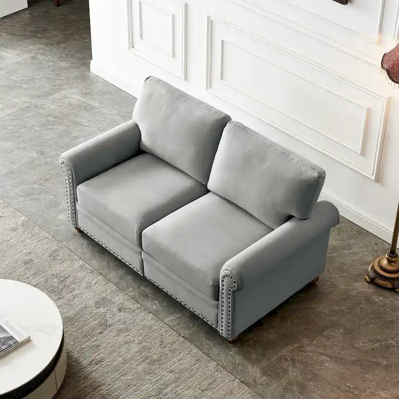 Kanapa tapicerowana tkaniną lnianą z miejscem do przechowywania, 3-osobowa sofa z ramą z litego drewna, okrągłymi podłokietnikami i zdejmowanymi poszewkami na poduszki.