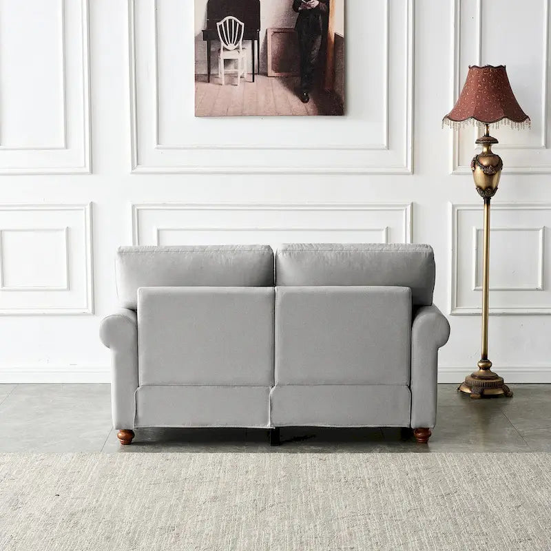 Kanapa tapicerowana tkaniną lnianą z miejscem do przechowywania, 3-osobowa sofa z ramą z litego drewna, okrągłymi podłokietnikami i zdejmowanymi poszewkami na poduszki.