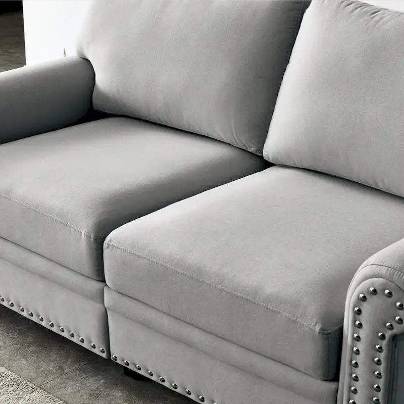 Kanapa tapicerowana tkaniną lnianą z miejscem do przechowywania, 3-osobowa sofa z ramą z litego drewna, okrągłymi podłokietnikami i zdejmowanymi poszewkami na poduszki.
