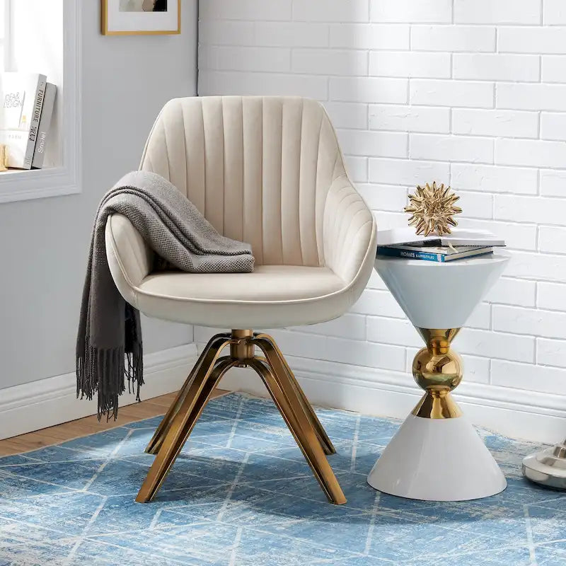 Fauteuil pivotant moderne Art Leon en velours avec finition dorée