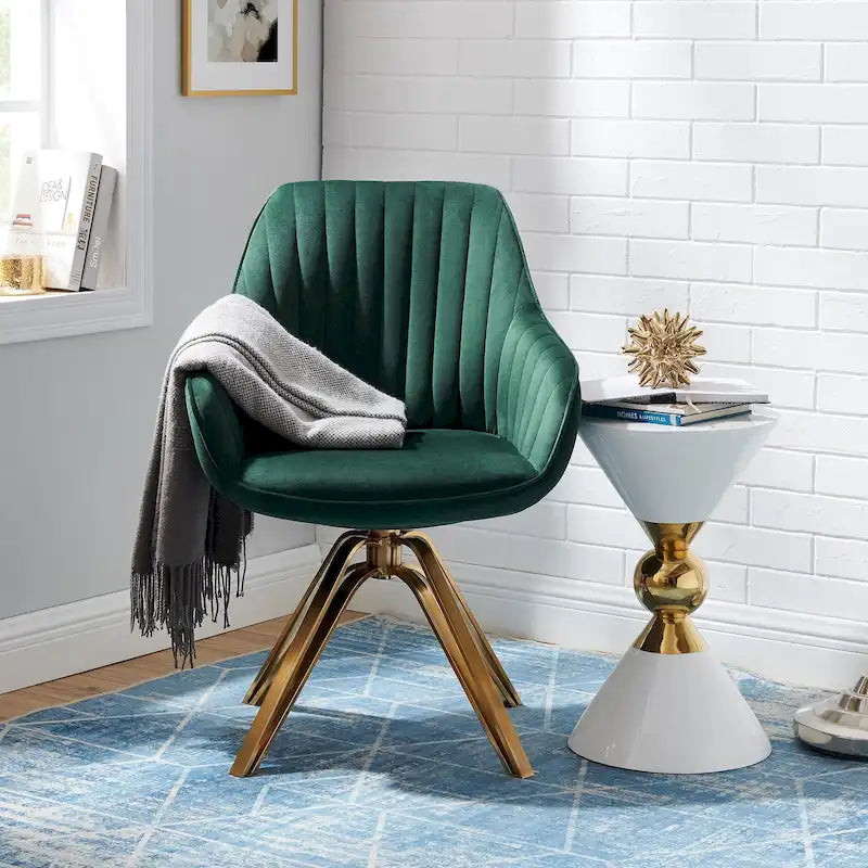 Fauteuil pivotant moderne Art Leon en velours avec finition dorée