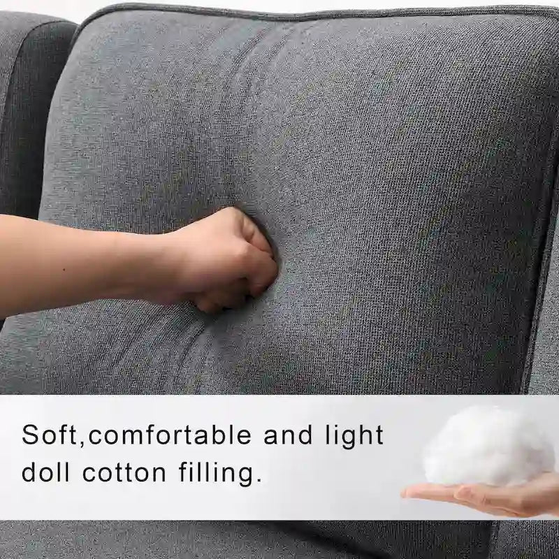 Nowoczesna Sofa Tapicerowana Tkaniną Lnopodobną z Konsolą, 4 Poduszkami, Uchwytami na Kubki, USB