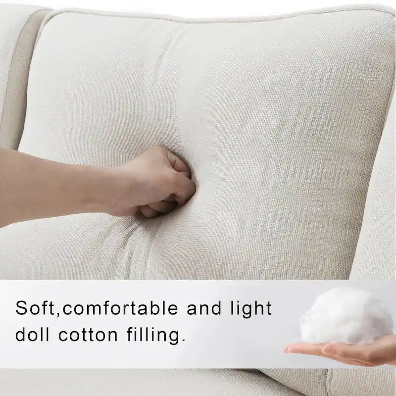 Nowoczesna Sofa Tapicerowana Tkaniną Lnopodobną z Konsolą, 4 Poduszkami, Uchwytami na Kubki, USB