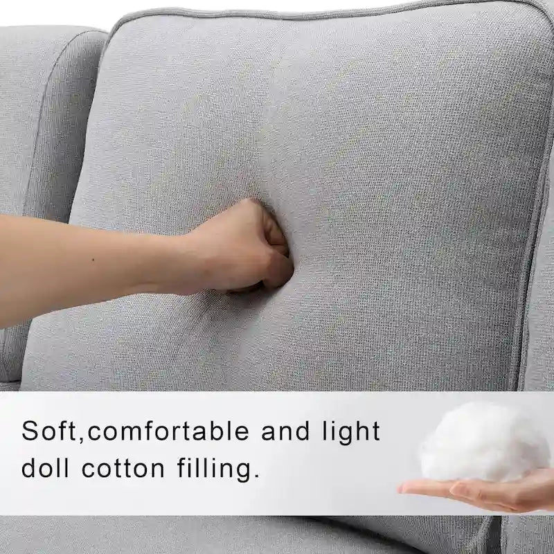 Nowoczesna Sofa Tapicerowana Tkaniną Lnopodobną z Konsolą, 4 Poduszkami, Uchwytami na Kubki, USB