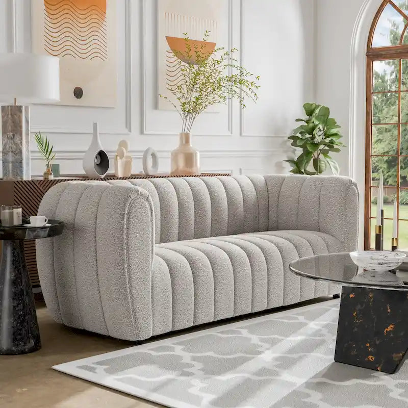 Canapé d'appoint Lucinda de Furniture of America, style moderne, à capitonnage vertical, en bouclette, avec pieds en bois