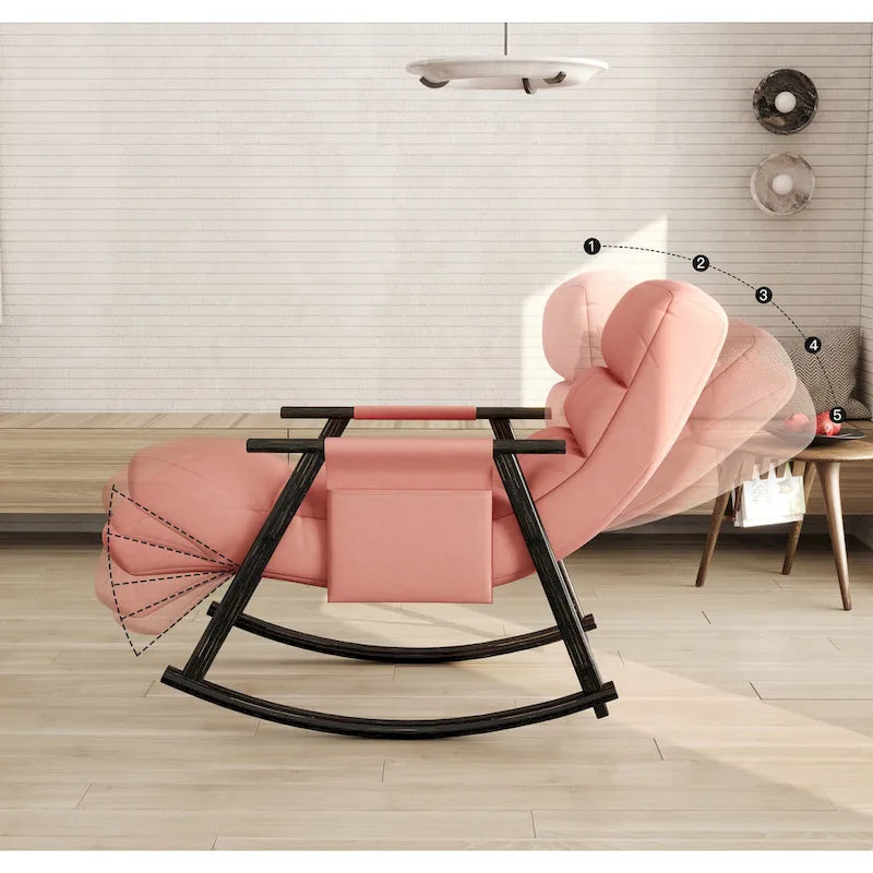 Fauteuil à bascule en velours avec repose-pieds