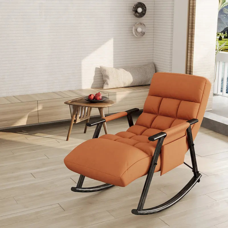Fauteuil à bascule en velours avec repose-pieds