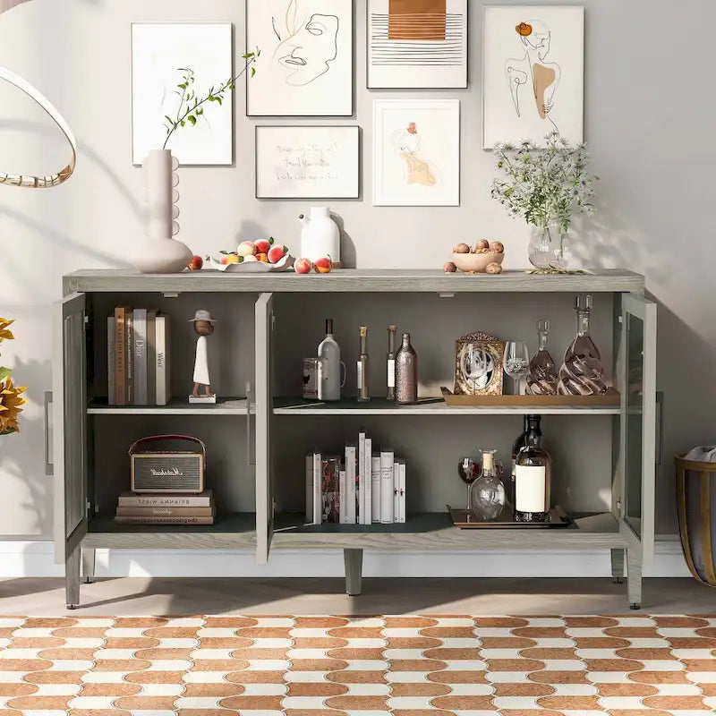 Meuble d'appoint 3 portes en MDF de 86 cm de haut avec étagère réglable