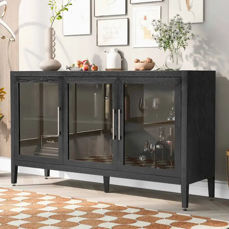 Meuble d'appoint 3 portes en MDF de 86 cm de haut avec étagère réglable