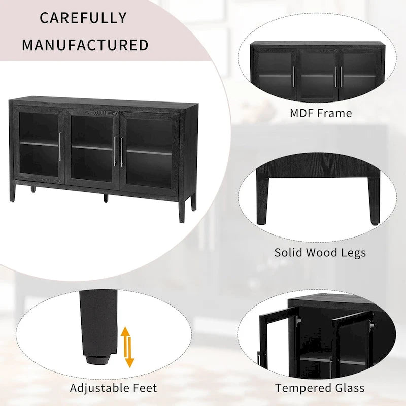Meuble d'appoint 3 portes en MDF de 86 cm de haut avec étagère réglable
