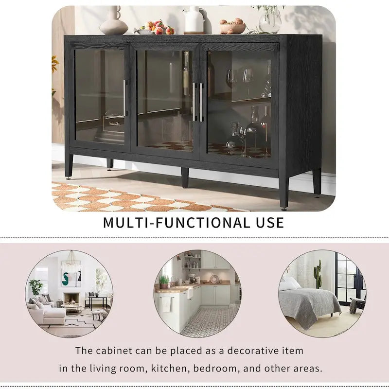 Meuble d'appoint 3 portes en MDF de 86 cm de haut avec étagère réglable