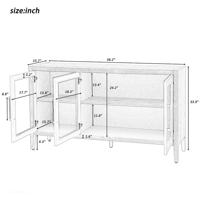 Meuble d'appoint 3 portes en MDF de 86 cm de haut avec étagère réglable