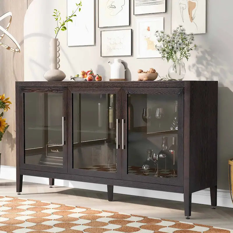 Meuble d'appoint 3 portes en MDF de 86 cm de haut avec étagère réglable