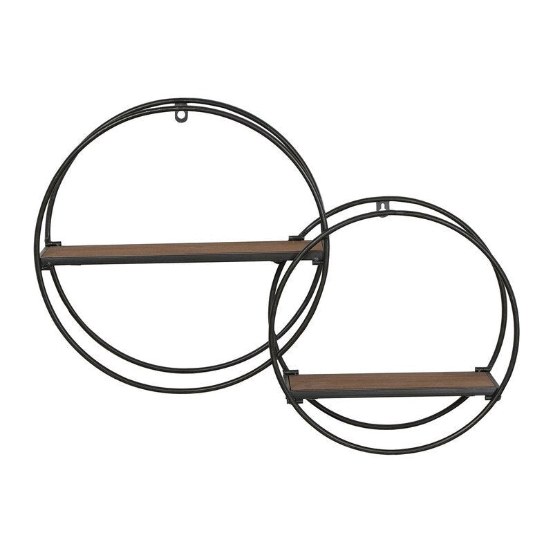 Półka ścienna Isabella okrągła drewno-metal nowoczesna – 17.25 wys. x 23 szer. x 5.5 gł.
