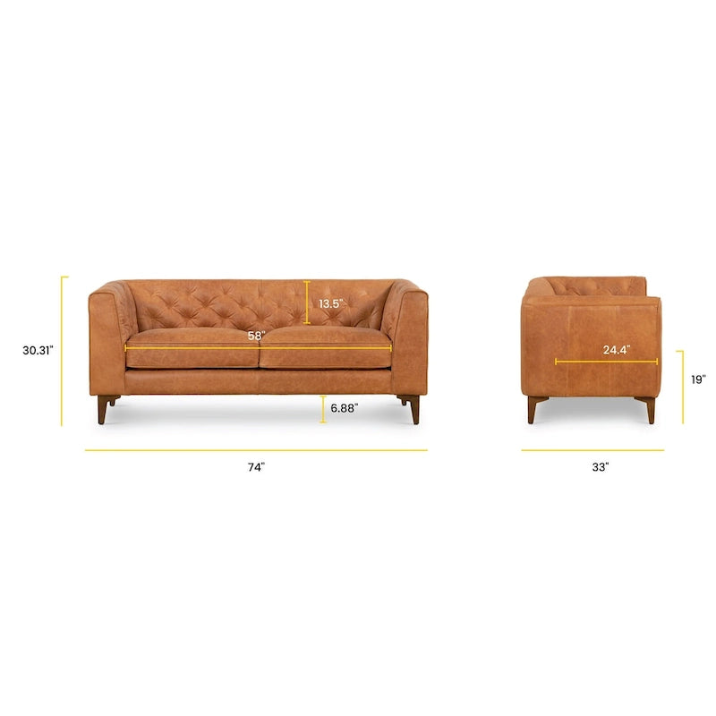 Canapé d'appartement Essex 74 Poly & Bark - Cuir véritable italien pleine fleur