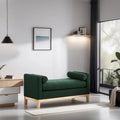 Banc rembourré élégant, pouf avec pieds en bois et coussins cylindriques