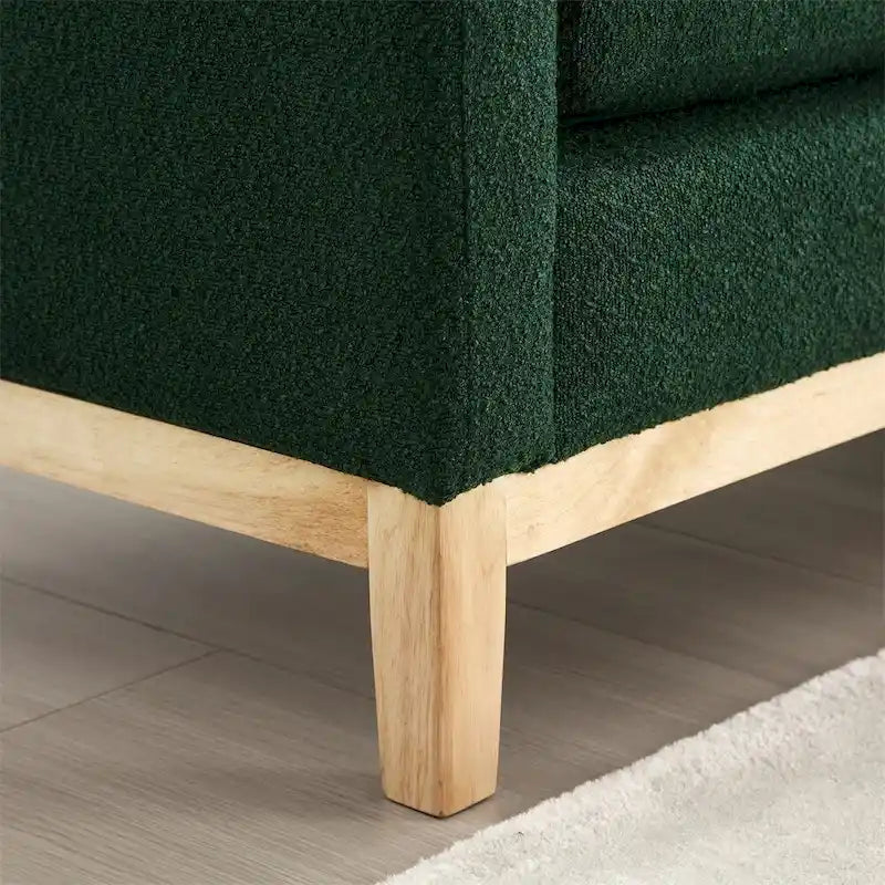 Banc rembourré élégant, pouf avec pieds en bois et coussins cylindriques