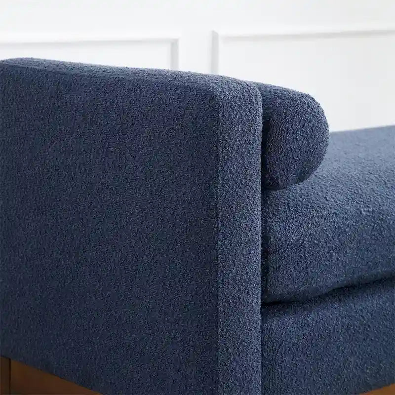 Banc rembourré élégant, pouf avec pieds en bois et coussins cylindriques
