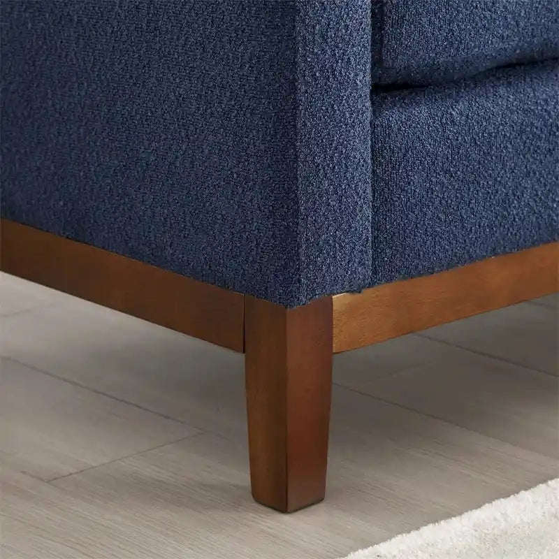Banc rembourré élégant, pouf avec pieds en bois et coussins cylindriques