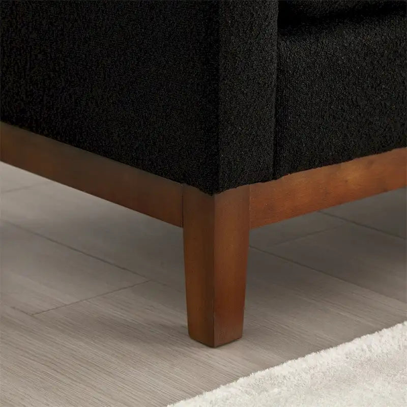 Banc rembourré élégant, pouf avec pieds en bois et coussins cylindriques