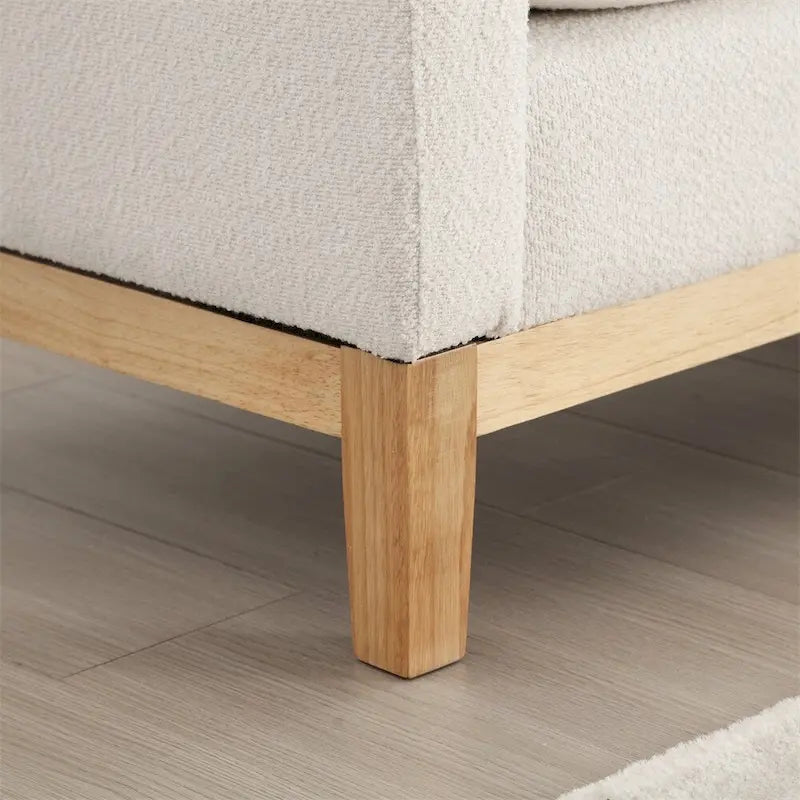 Banc rembourré élégant, pouf avec pieds en bois et coussins cylindriques