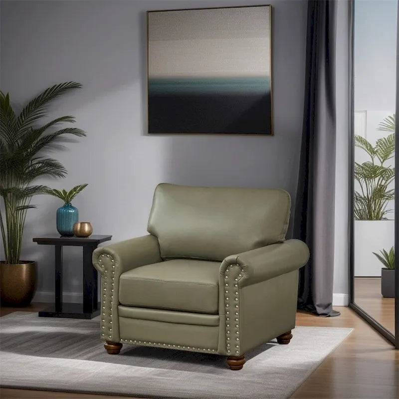 Fauteuil de salon à une place avec pieds en bois en similicuir