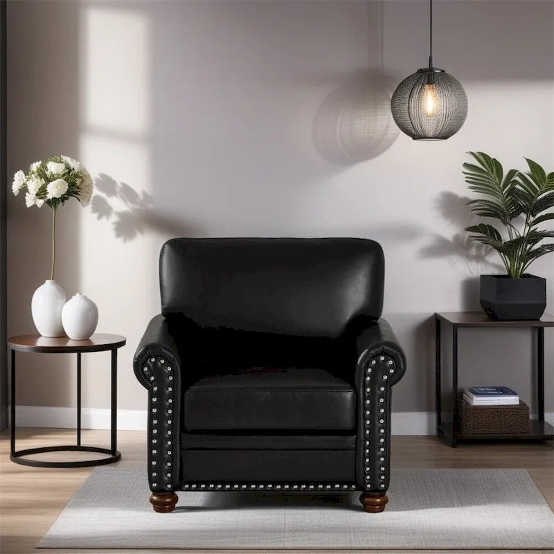 Fauteuil de salon à une place avec pieds en bois en similicuir