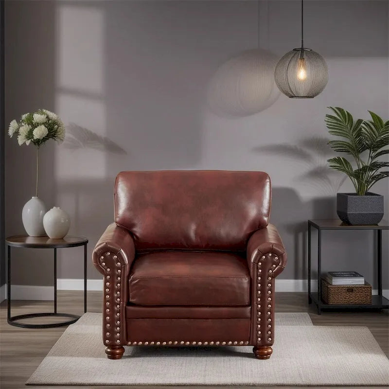 Fauteuil de salon à une place avec pieds en bois en similicuir